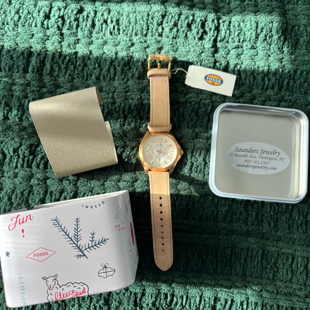 Fossil Gold Case with Tan Leather Strap Watch